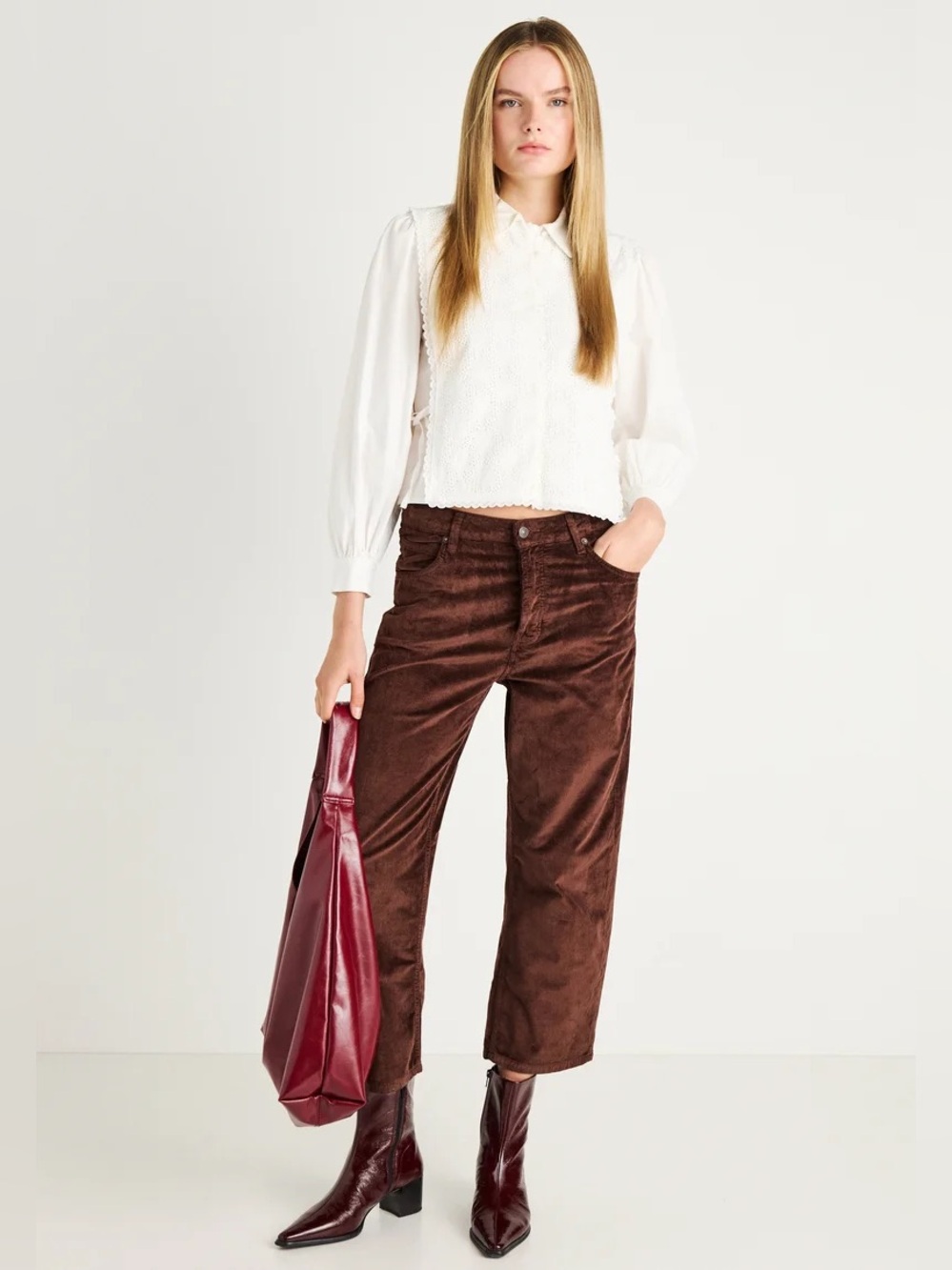 Free People “We The Free” Deep Trance Dropped Corduroy Jeans 24 in Chocolate